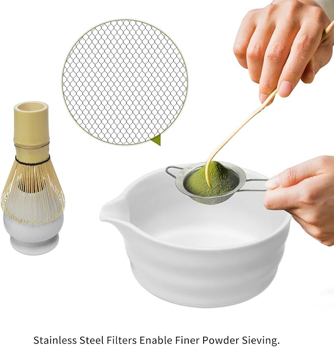 Matcha Whisk Set, Matcha Bowl with Spout, Bamboo Whisk, Scoop, Sifter, Whisk Holder – Home & Kitchen Décor, Perfect for Christmas, Birthdays