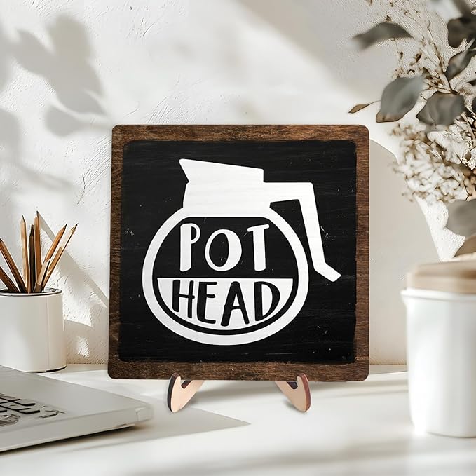 Vintage Coffee Bar Sign, Wooden Coffee Decor for Kitchen, Rustic Farmhouse Cafe Sign, Cefe Accessories, CoffeeLover Gifts, Home Wall Decor (Black&Brown1, 5.9x5.9inches)