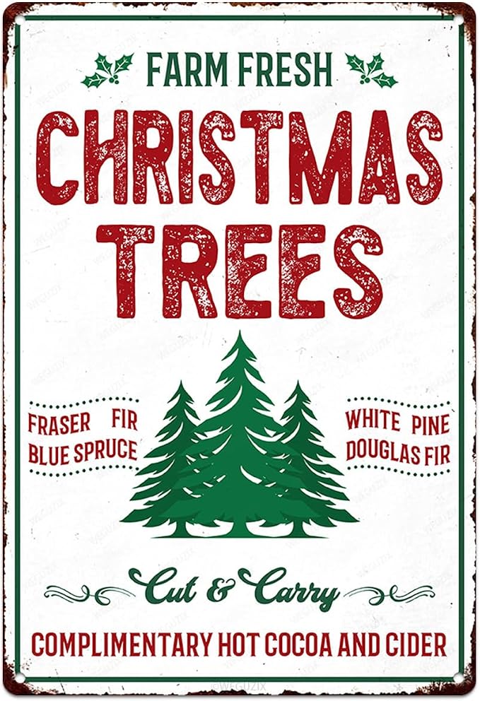Christmas Signs Home Decor Vintage Art Poster Metal Hanging Plaque Kitchen Cafe Bar Farmhouse Porch Yard Outdoor Indoor Decorations Funny Xmas Gift 8X12 Inch (Farm Fresh Christmas Tree Sign) by WEGUZIX