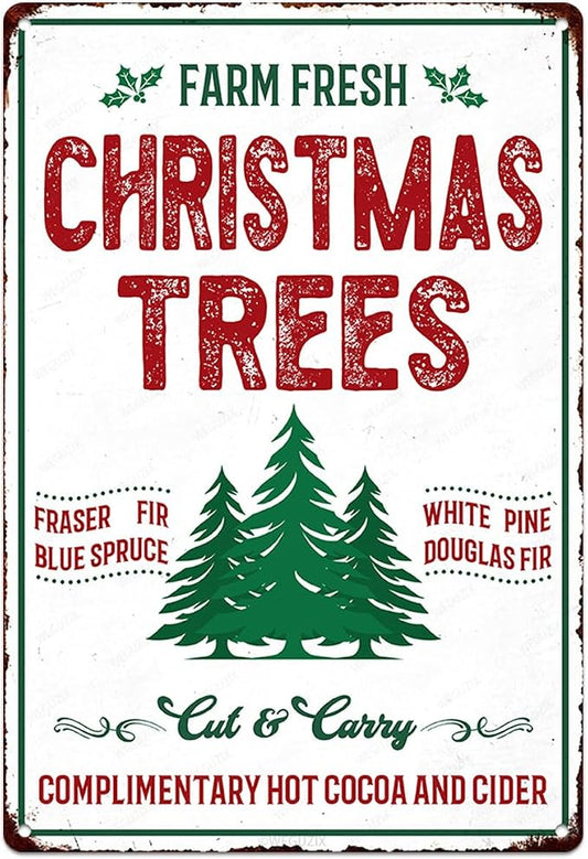 Christmas Signs Home Decor Vintage Art Poster Metal Hanging Plaque Kitchen Cafe Bar Farmhouse Porch Yard Outdoor Indoor Decorations Funny Xmas Gift 8X12 Inch (Farm Fresh Christmas Tree Sign) by WEGUZIX