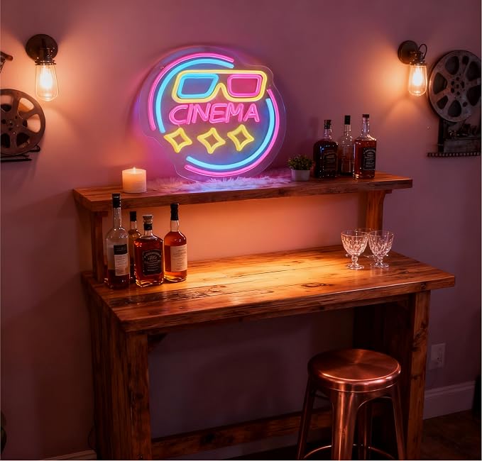 Cinema LED Neon Sign, USB Powered Decorative Neon Light for Cinema Home Theater Party Living Room Wall Table Movie Theme Decor 12.2 x 12.6 In - Image 9
