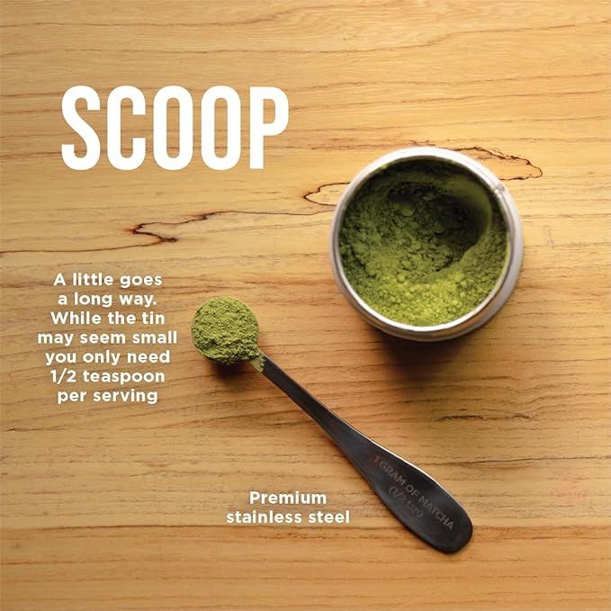 Jade Leaf Matcha - Stainless Steel Measuring Whisk Utencil Scoop - Perfect 1g (1/2 teaspoon) Serving of Green Tea Powder - Great Gift for Matcha Lovers