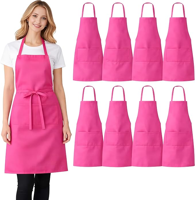 8 Pack Aprons Bulk with Pockets, Unisex Apron with Extra Long Ties for Chef, Cooking Classes, Painting, BBQ by NYMMOATA