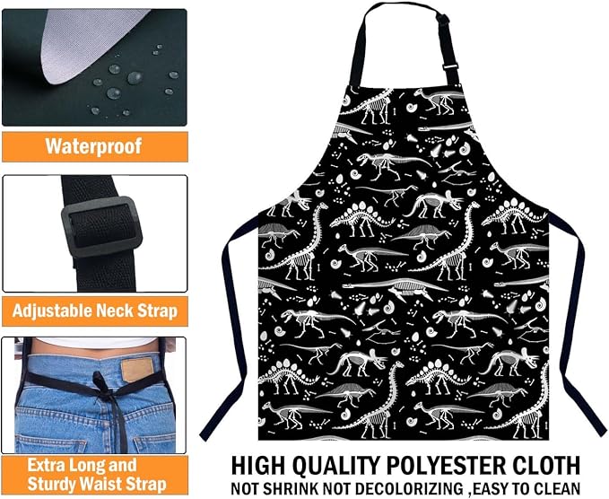 Black and White Dinosaur Apron Adjustable Neck Bib Apron for Men Women,Suitable for Kitchen Cooking Waitress Chef Apron - Image 3