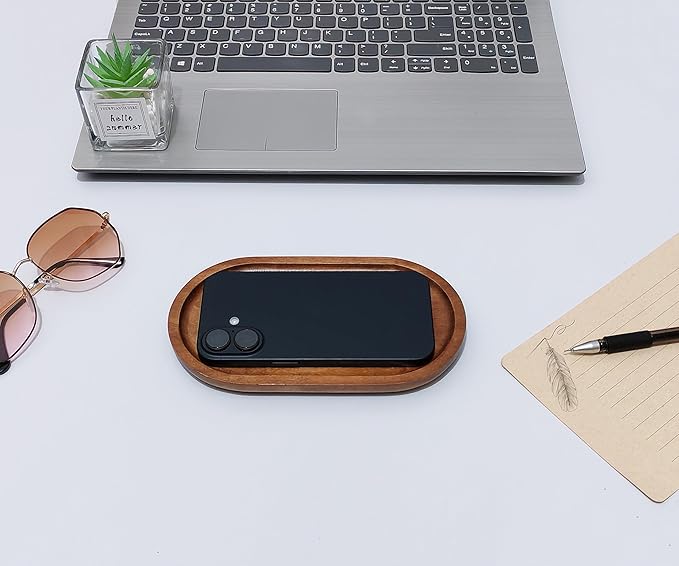 Small Wooden Tray (7.5 x 4.1 inch), Oval Mini Serving Tray for Coffee Tables, Dessert, Snack, Fruit, Acacia Wood Platter for Vegetable, Decor Restaurant