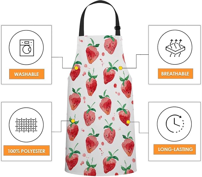 Watercolor Strawberry Kitchen Apron for Women Men, Adjustable Apron Chef Bakers Apron Cooking Apron Cooking Baking Gardening - Image 4