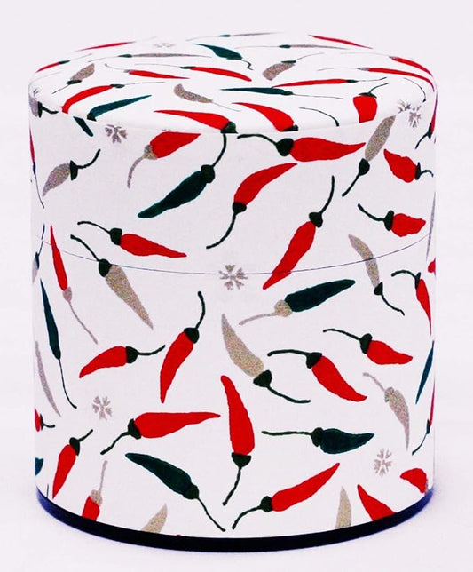 Washi Paper Tea Tin Canister: Wide 3.5oz (100g) Chilli Peppers (#99), Japan