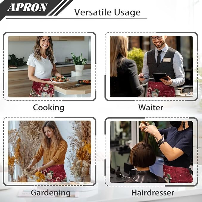 Waist Apron with 3 Pockets Waterproof 13 Inch Short Half Waist Aprons Women Men Server Aprons Waitress Waiter Apron - Image 5