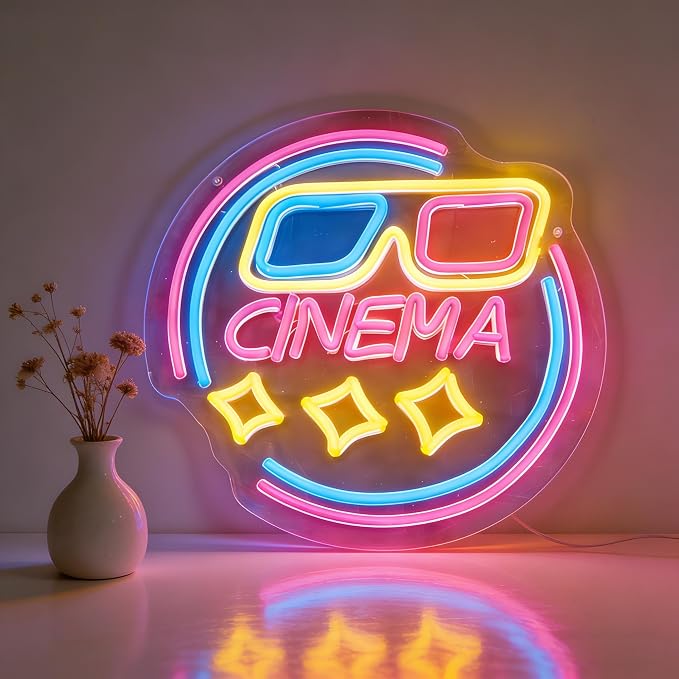 Cinema LED Neon Sign, USB Powered Decorative Neon Light for Cinema Home Theater Party Living Room Wall Table Movie Theme Decor 12.2 x 12.6 In - Image 2