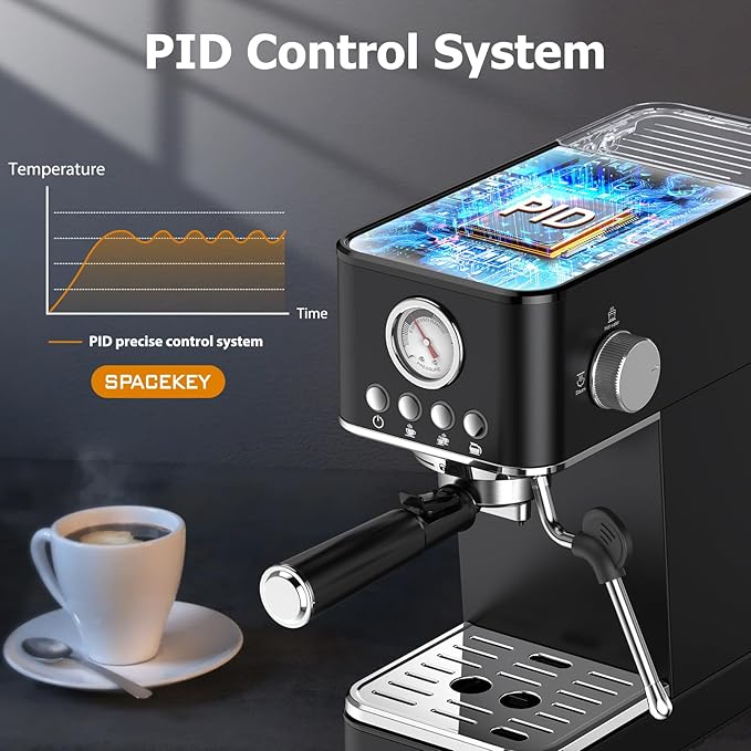 Spacekey Espresso Machine with Milk Frother, 20 Bar Professional Espresso Maker Semi-Automatic Espresso Coffee Machines for Home, Cappuccino, Latte Maker with 58oz Removable Water Tank, Black