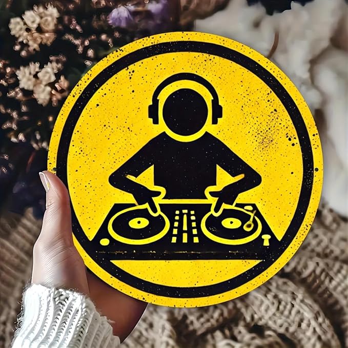 1pc Vintage DJ Themed Iron Sign, 8x8 inches, Circular Wall Art, Multipurpose Home/Room/Restaurant/Bar/Café/Garage Decor, Wall Hanging, No Electricity Needed - Image 2