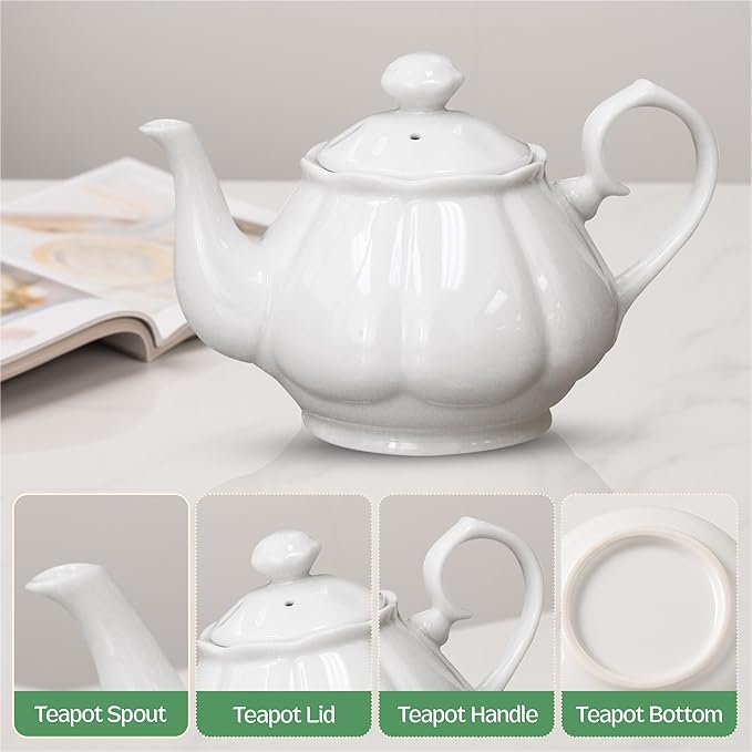 English Tea Store White Porcelain Teapot - 2 Cup | Teapot for Tea Lovers | Diana Style Ceramic Teapot for Kitchen & Dining | Microwave Safe Pot for Home, Office, or Gift Use | Elegant White Tableware
