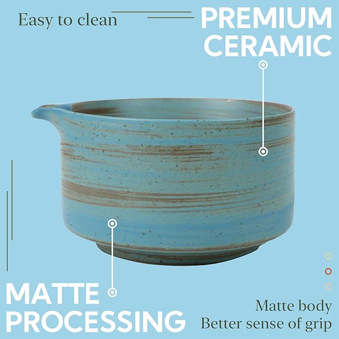 Japanese Matcha Bowl, Glazed Ceremonial Matcha Bowl with Whisk Holder for Matcha Powder/Matcha Tea