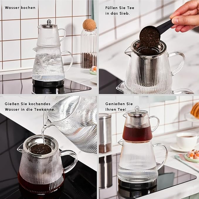 Karaca Keops Turkish Small Teapot with Infuser and Lid (450 ml Tea Pot & 1500 ml Induction Kettle) - Borosilicate Glass Small Teapot Set for Stovetops - Clear Tea Maker with 10-15 Cups Capacity