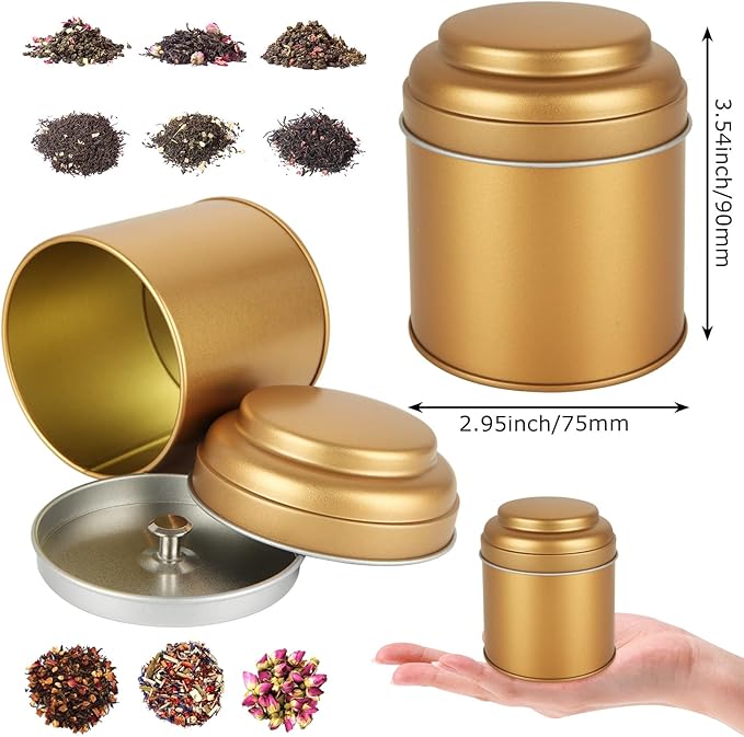 Acrux7 12 Pack Small Tea Tin Canisters with Airtight Lids, 8oz Loose Leaf Tea Storage Containers, Round Metal Airtight Tea Tins Containers for Herbs, Spices, Coffee, Loose Tea, Cube Sugar