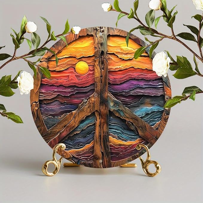 Vintage Peace Sign Wall Art, 8x8 Inch Aluminum Metal Plaque, No Feathers, Non-Electric, Durable Art Decor for Garden, Bedroom, Garage - Textured High-Definition Print, Ideal Gift - Image 3