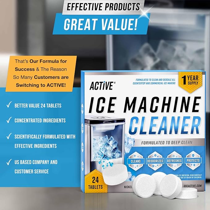 ACTIVE Ice Machine Cleaner Maker Descaler - 24 Clean Tablets Compatible with Frigidaire, Opal, GE Profile, Kitchenaid, Nickel Safe Scale Remover for Countertop, Nugget Ice Makers - Bulk 1 Year Supply - Image 6