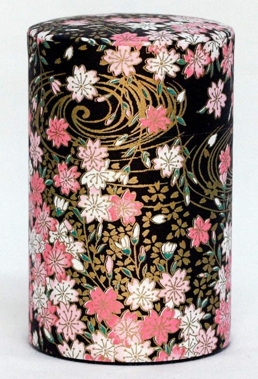Washi Paper Tea Tin Canister: Long 3.5oz (100g) Cherry Blossoms - Ripple Confetti (#61), Japan