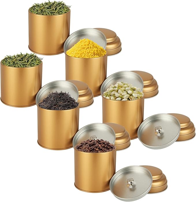 Acrux7 12 Pack Small Tea Tin Canisters with Airtight Lids, 8oz Loose Leaf Tea Storage Containers, Round Metal Airtight Tea Tins Containers for Herbs, Spices, Coffee, Loose Tea, Cube Sugar