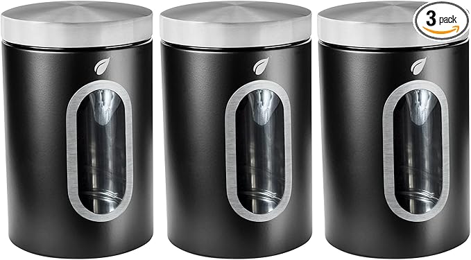 Saf-Care Kitchen Canisters - Modern Kitchen Decoration of Canister Set with Multiple Preservation Purposes by Tight Sealed Lids, Good for Wedding Gifts Kitchen Canisters Set of 3, Matte Black
