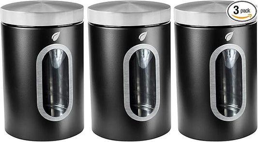 Saf-Care Kitchen Canisters - Modern Kitchen Decoration of Canister Set with Multiple Preservation Purposes by Tight Sealed Lids, Good for Wedding Gifts Kitchen Canisters Set of 3, Matte Black