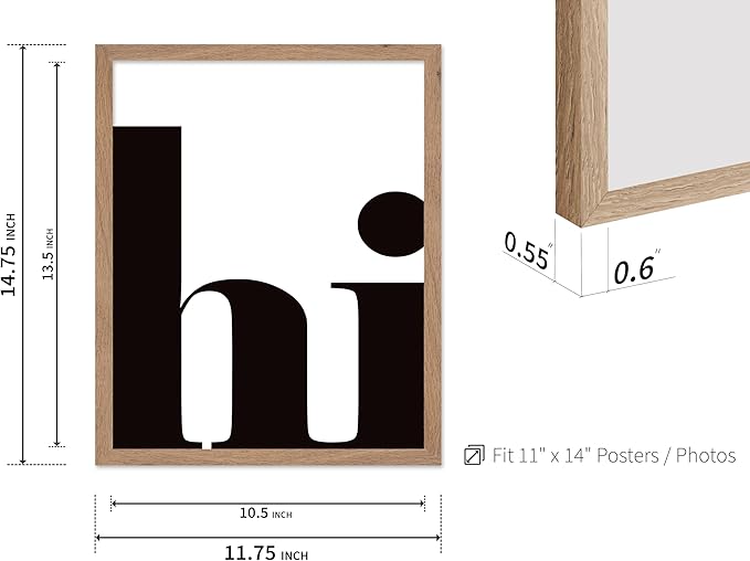 Poster Master Vintage Minimalist Poster - Retro Typography Print - Hi, Greeting, Plain, Modern, Simple - Gift for Artist, Friend - Wall Decor for Living Room, Office, Dorm, 11x14 Beige Framed