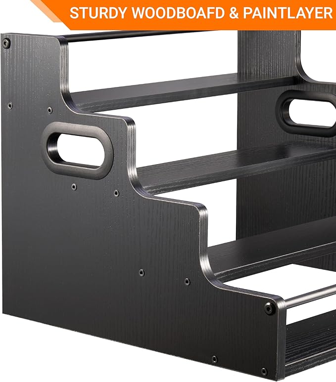 YQBRAO 2 Pack 4-Tier Liquor Bottle Display Shelf, 16-Inch Wooden Bar Shelves for Liquor Bottles, Countertop Whiskey Shelf and Bourbon Shelf Organizer for Home Bar, Kitchen（Black）