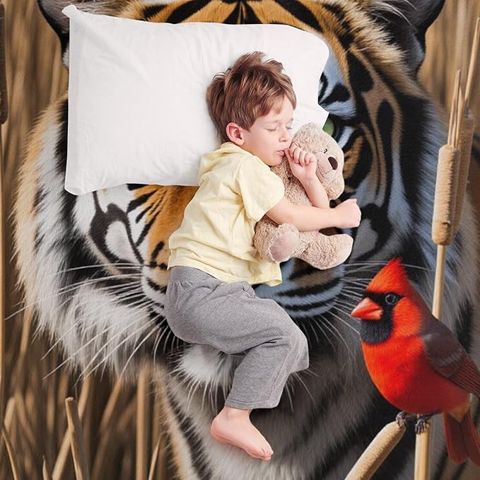 Beautiful Tiger Redbird Feather Fur Super Soft Throw Blanket, Red Cardinal Flannel Fleece Decorative Throw for Sofa Couch Bedroom Decor Outdoor Use 30"x40"