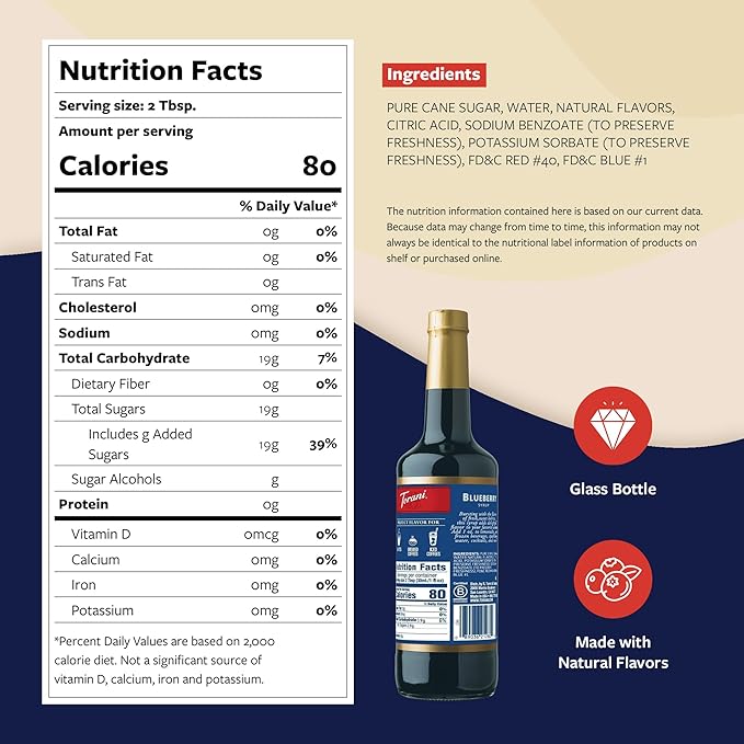Torani Blueberry Syrup for Drinks, Flavoring for Iced Tea, Lemonade, Sodas, and Cocktails, Glass Bottle with Pump Included, 25.4 Fl Oz - Image 2