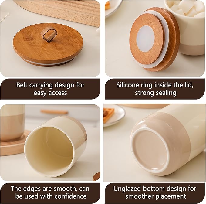 Simcat Airtight Food Storage Containers Kitchen Canisters with Wood Lids Storage Jars for Coffee, Sugar, Tea, Flour, Spice (Middle Size with Belt-27oz)