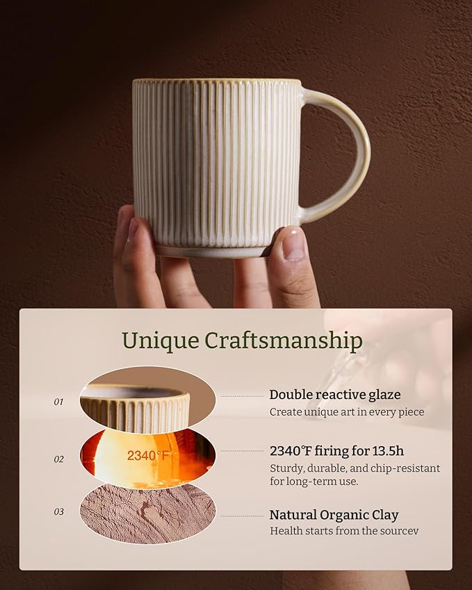 famiware Star Espresso Cups and Saucers Set of 4, [ Mini ] 3 oz Ceramic Small Coffee Mug with Handle, Ribbed Stoneware Demitasse Cup for Tea, Latte - Microwave & Dishwasher Safe - Cappuccino White
