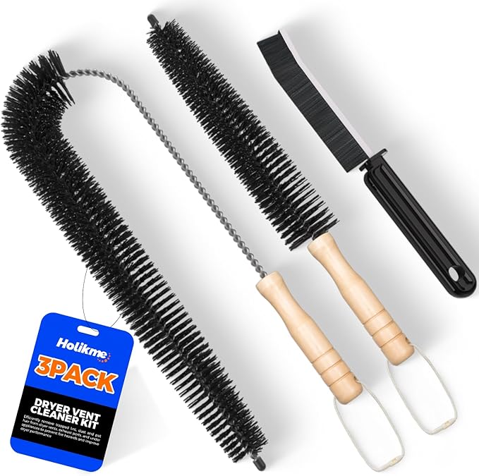 Holikme 3 Pieces Dryer Vent Cleaner Kit - Lint Removal Cleaning Tool, Dryer Vent Trap Vacuum Brush, Long Flexible Refrigerator Coil Brush,Crevice Gap Cleaning Tool Brush by Holikme