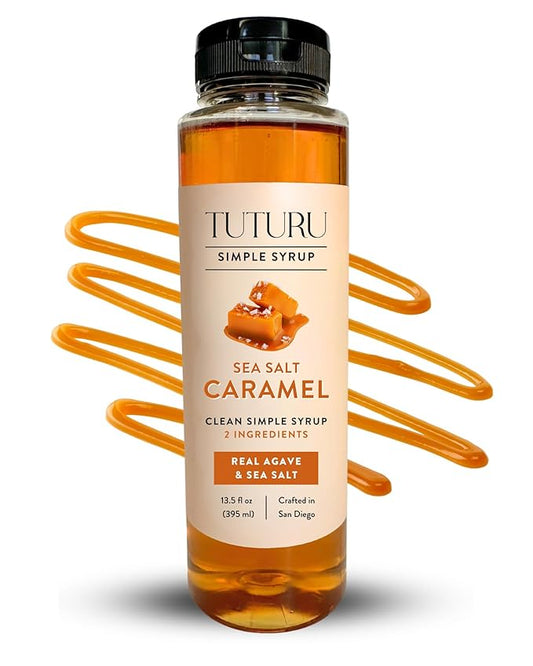 Caramel Agave Simple Syrup for Coffee & Cocktails - Sweetened with Organic Agave Nectar - Infused with Real Sea Salt - 13.5 oz