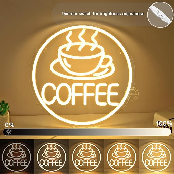 Britrio Coffee Neon Sign for Home Cafe Bar Kitchen Dinning Room Light Birthday Party Bedroom Restaurant Pub Man Cave LED Wall Art Decoration Holiday Gift 5V USB Powered Warm White