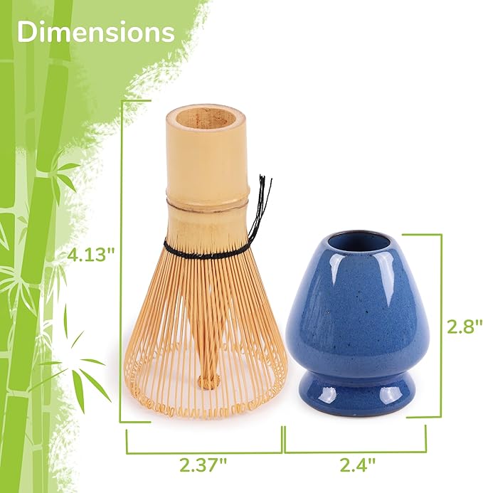 Matcha Tea Bamboo Whisk And Ceramic Rest 2 Piece Set - Medium Blue Holder - 1 Set