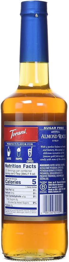 Torani Coffee Syrup, Sugar Free Almond Roca Flavored Syrup for Drinks 25.4 oz - Image 2