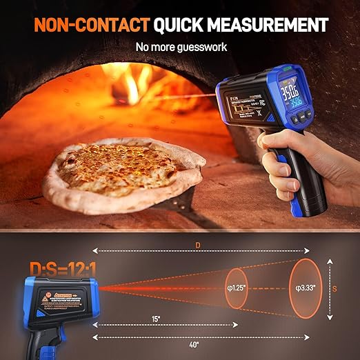 FKM Laser Thermometer Gun -58°F~1112°F(-50°C~600°C),Non Contact Infrared Thermometer Gun for Industrial,Engine,HVAC,Kitchen Cooking,Digital Temperature Gun Adjustable Emissivity,Not for Human