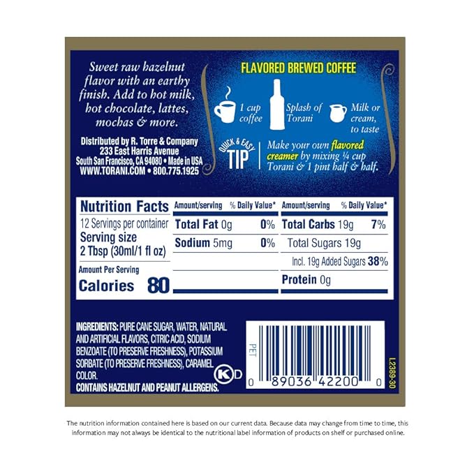 Torani Syrup, Classic Hazelnut, 12.7 Fl Oz (Pack of 4)
