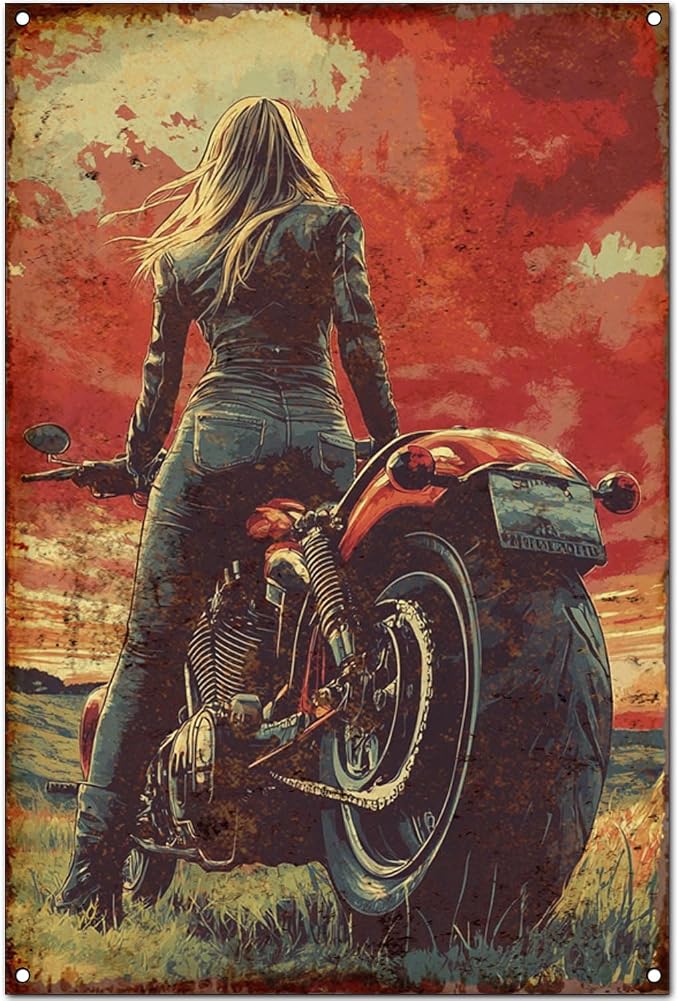 Original Vintage Tin Sign Wall Art - Antique Style Motorcycle Club Decorations Artwork - Funny Retro Metal Decor for Home, Cafe, Bar, Office, Garage, Man Cave, 8x12 Inches (F - Go to the grassland, 8x12x0.1 IN) by Unknown