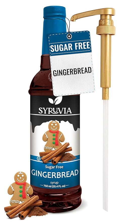 Syruvia Sugar Free Gingerbread Syrup for Coffee, Flavored Syrup for Drinks, Lattes, and Desserts – 25.4 fl oz, With Pump by SYRUVIA