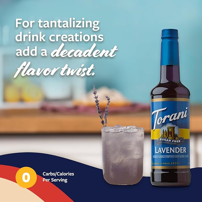 Torani Sugar Free Syrup, Lavender Flavoring for Drinks, Zero Calorie, Pump Included, 25.4 Fl Oz