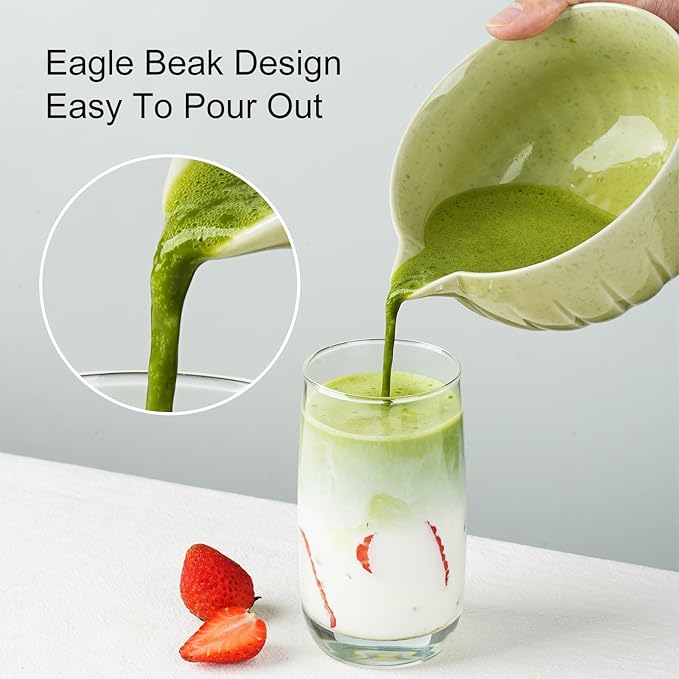 Matcha Whisk Set - 5PCS Matcha Kit for Ceremony, Ceramic Matcha Set Bowl with Spout, Bamboo Whisk(Chasen) with Ceramic Holder, Ideal Gift Christmas, Birthday, Anniversary (Matcha Green)