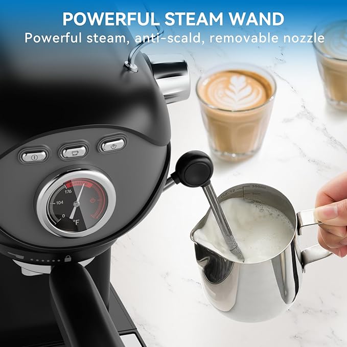 Espresso Machine, 20 Bar Pump Temperature Control, Compact Espresso Maker with Steam Milk Frother, Professional Coffee Makers for Home, Cappuccino Latte Machine, Gifts for Coffee Lover