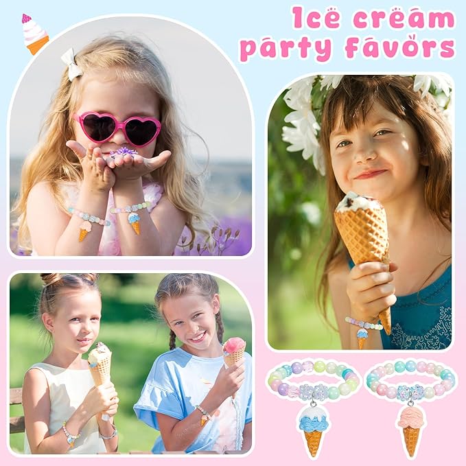 Ecally 12 Pcs Ice Cream Party Favors Beaded Bracelet Bulk Ice Cream Bracelet Decorations for Summer Party Supplies Pendant Accessories Supplies