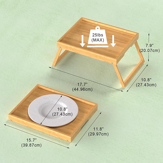 2 Pack Bed Tray Table with Foldable Legs, Bamboo Breakfast Tray for Sofa, Beds, Eating, Working, TV Table, Food, Dinner, Computer Trays, Laptop Desk Snack Folding Trays in Bed