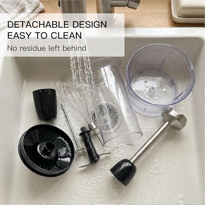 MEGAWISE HB-2062B 5-in-1 Hand Immersion Blender Set, 800W Powerful Stick Blender with Turbo Mode, Variable Speed Control, Stainless Steel Blade, Includes Whisk, Milk Frother, Chopper Bowl & Beaker