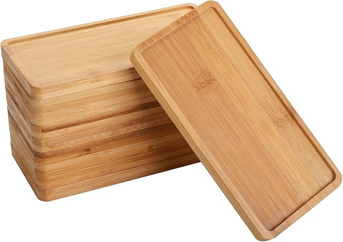 yarlung 10 Pack Small Bamboo Saucers, 7 Inch Plant Saucers Rectangular Flower Pot Drainage Trays for Succulent, Cactus, Small Indoor Plants
