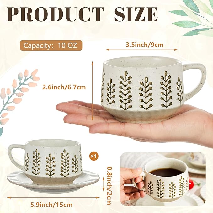 LemonRoad 1 Set Vintage Tea Cup and Saucer Set Floral Tea Cup with Saucer 10oz Porcelain Vintage Coffee Mugs for Spring Party Birthday Gift Coffee (Leaves Design)