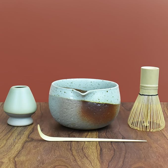 Artcome Matcha Tool Set– Bowl with Pouring Spout, Whisk, Whisk Holder, Tea Scoop – Traditional & Refined