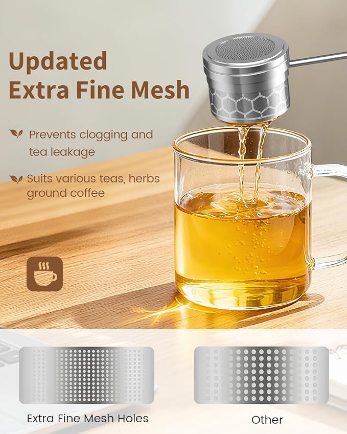 HOUSE AGAIN Tea Infuser for Loose Tea, 2-in-1 Tea Scoop Infuser Extra Fine Mesh Tea Strainers for Loose Tea, 304 Stainless Steel Loose Leaf Steeper, Tea Ball Filter with Handle for Spices, S